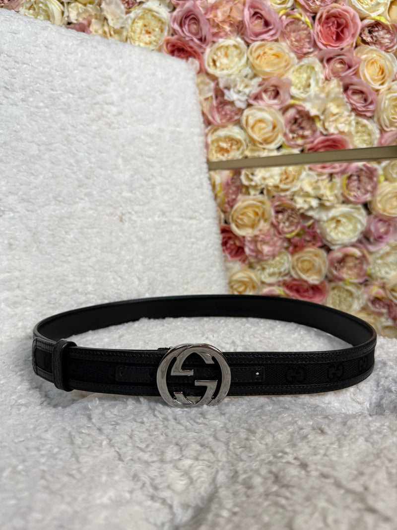 Gucci Belt Black with Silver Belt Buckle Sz. 90
