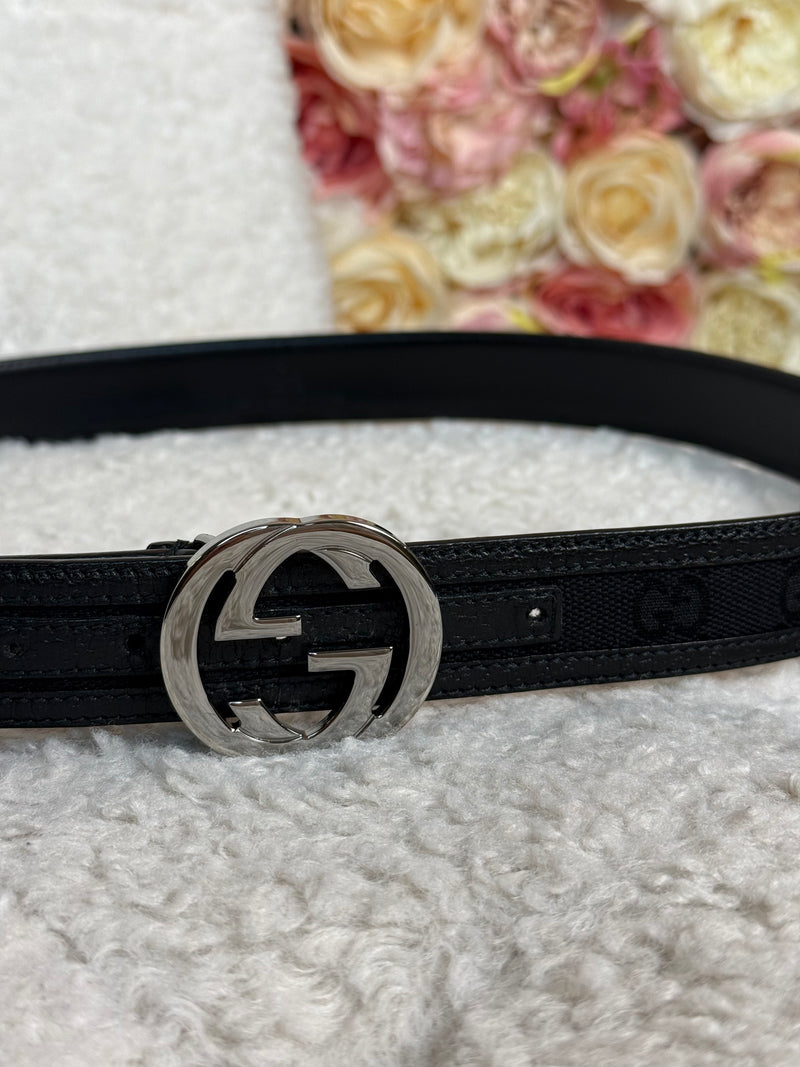 Gucci Belt Black with Silver Belt Buckle Sz. 90