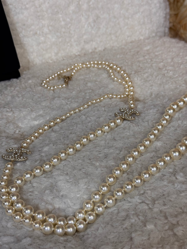 Chanel Necklace CC Pearls