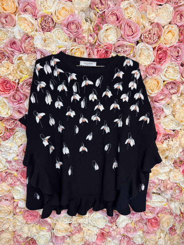 Valentino Sweater with Flowers Black White