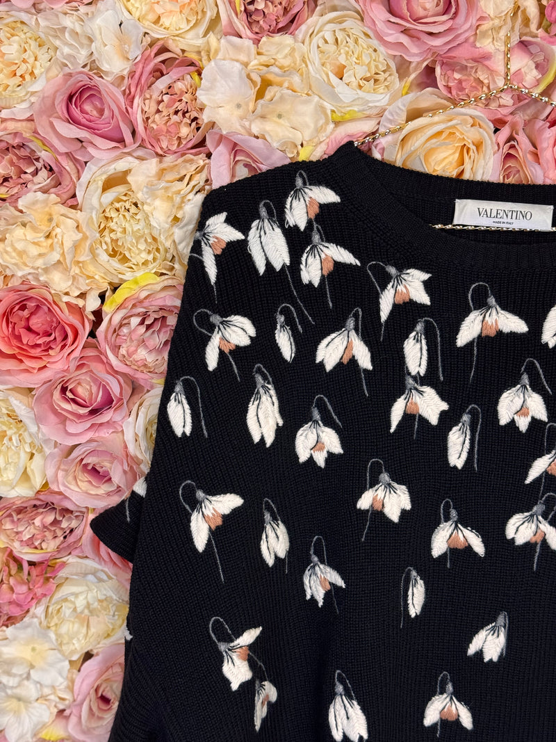 Valentino Sweater with Flowers Black White