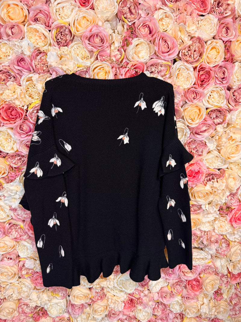 Valentino Sweater with Flowers Black White