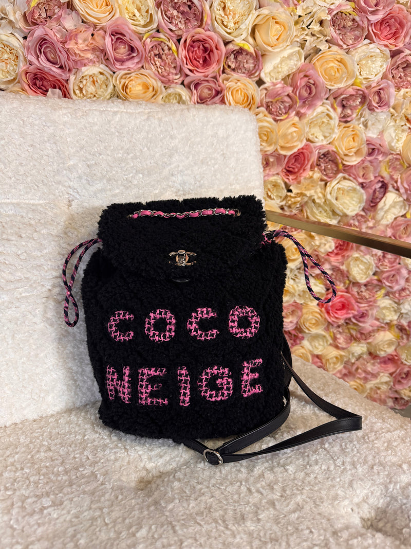 Chanel Coco Neige Tweed Backpack Black Pink