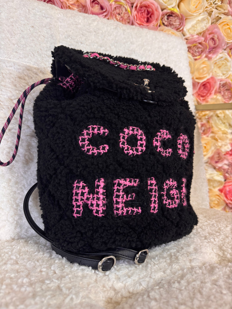 Chanel Coco Neige Tweed Backpack Black Pink