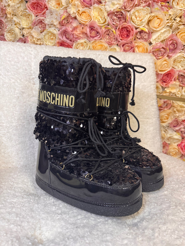 Love Moschino Snow Boots with Sequins Black