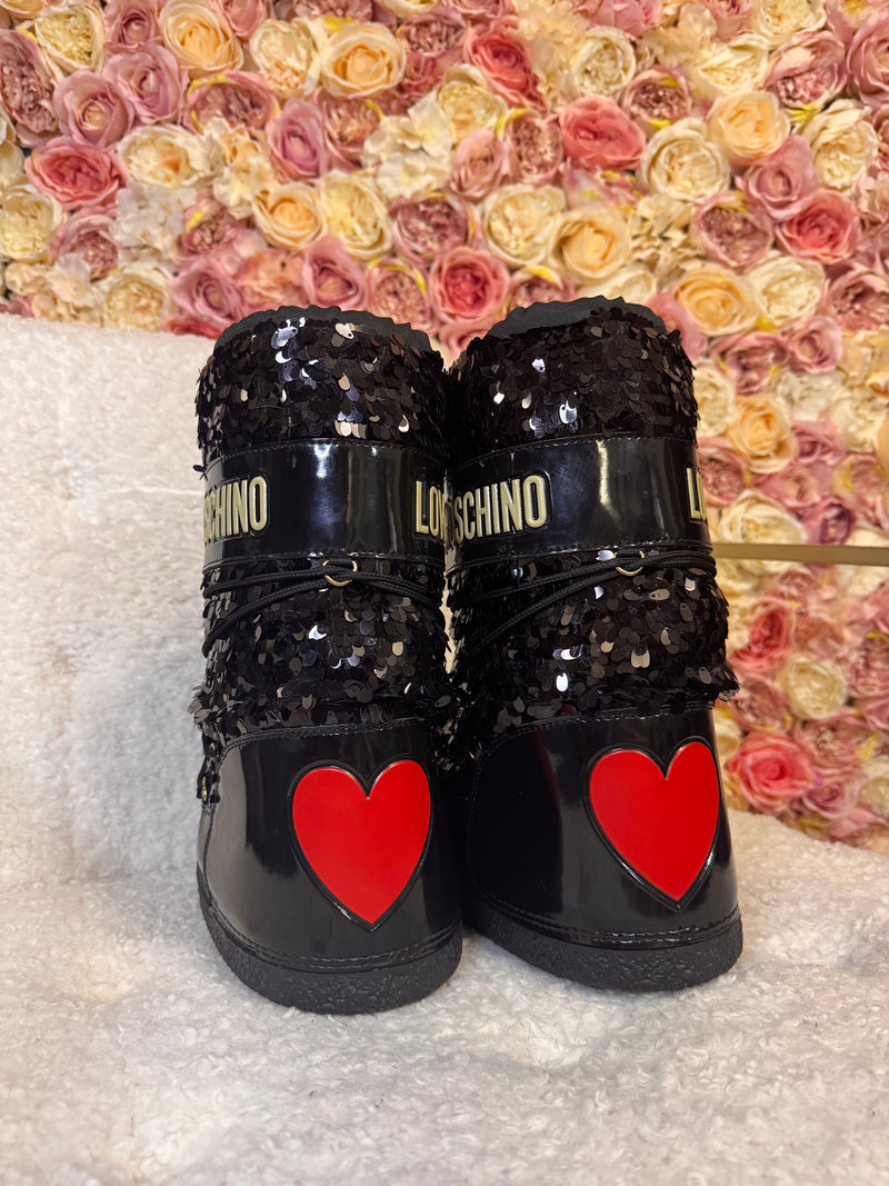 Love Moschino Snow Boots with Sequins Black