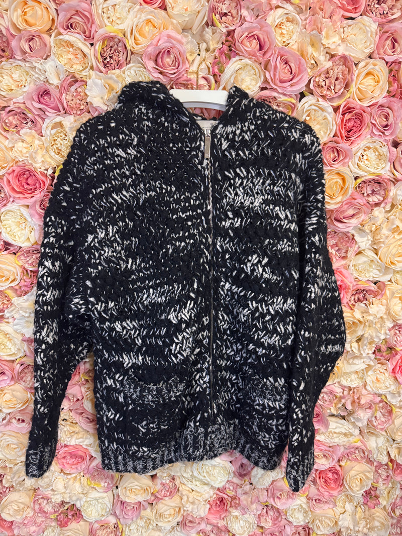 Maison Ullens Knit Cardigan with Zipper Black White