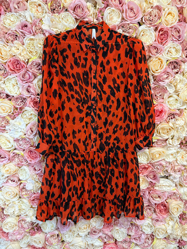 Imperial Dress Leo Print Red Black Sz. XS