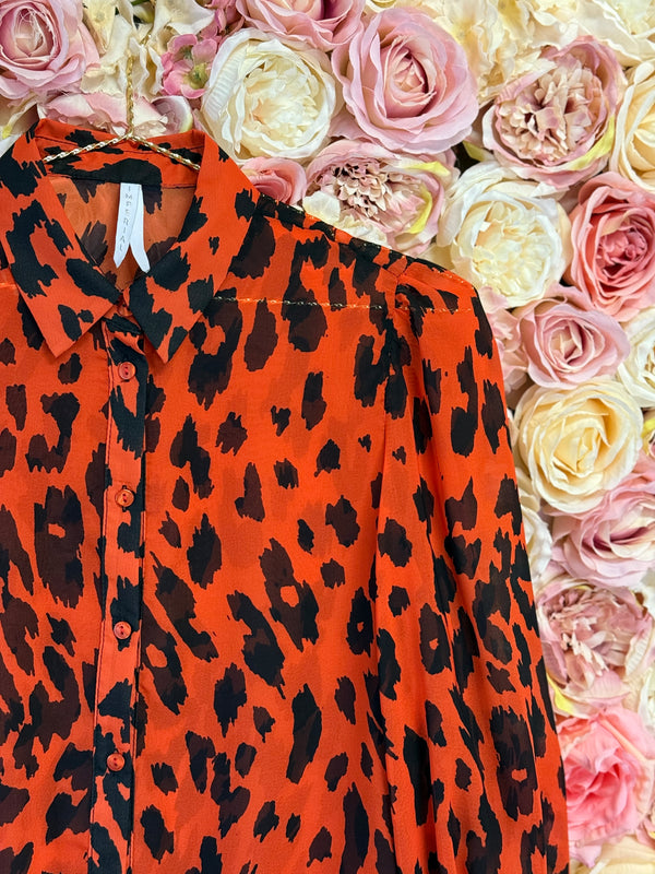 Imperial Dress Leo Print Red Black Sz. XS
