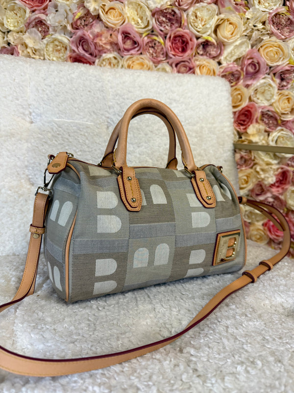 Bally Monogram Fabric Bag Beige Grey