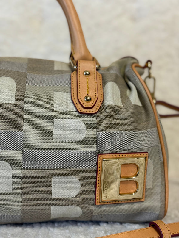 Bally Monogram Fabric Bag Beige Grey