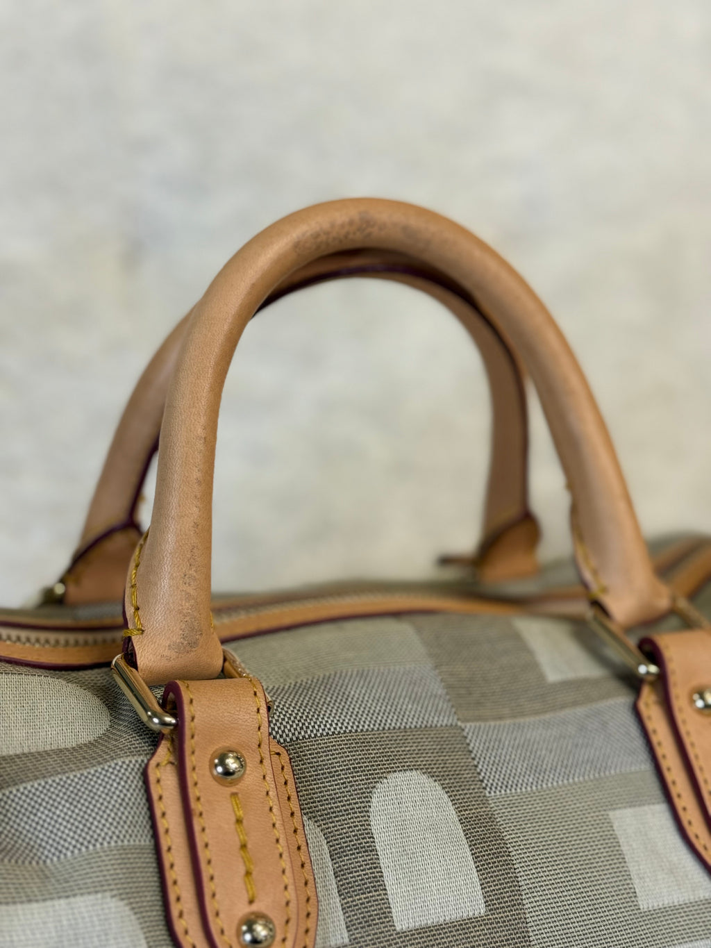 Bally Monogram Fabric Bag Beige Grey