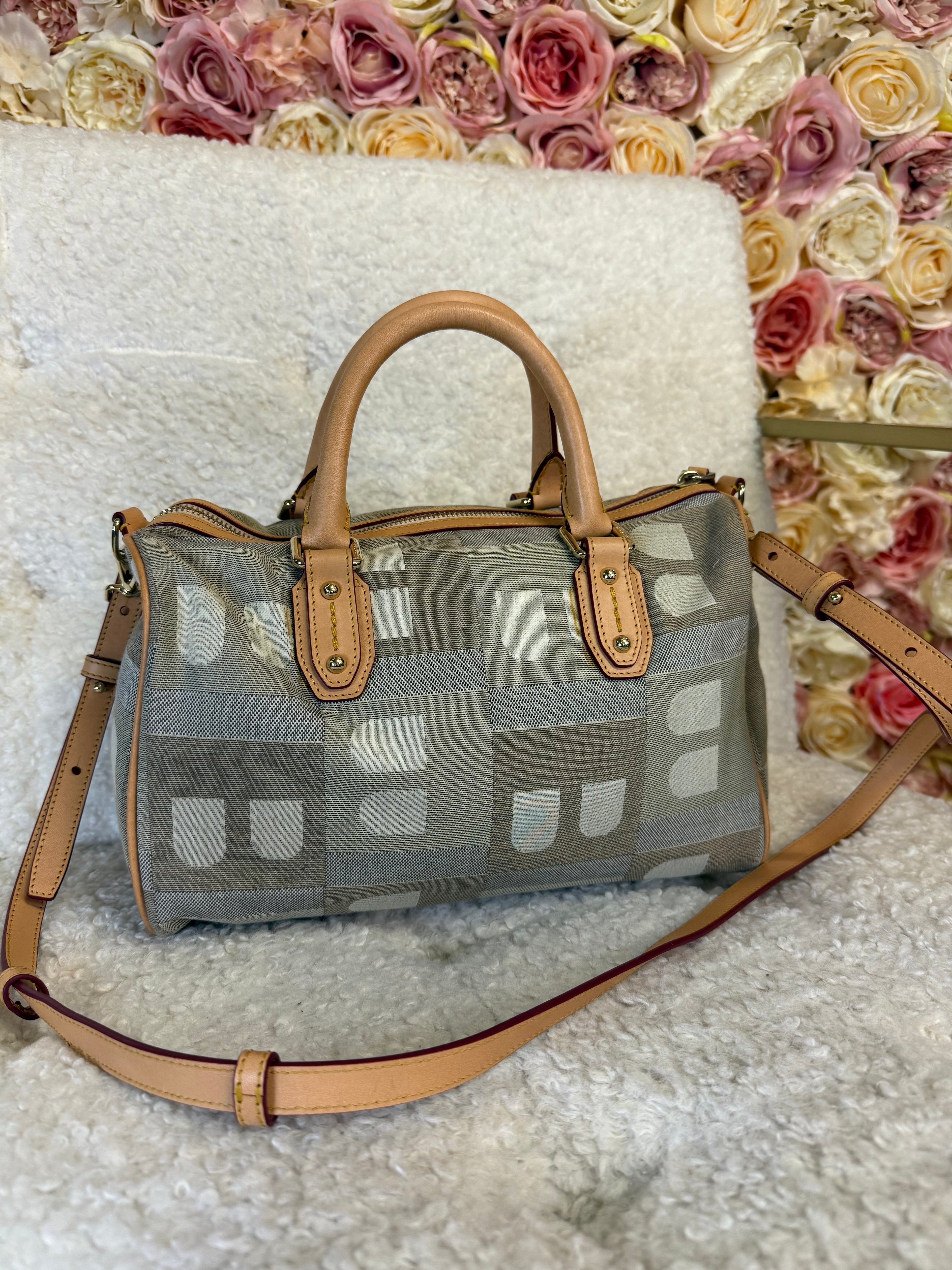 Bally Monogram Fabric Bag Beige Grey