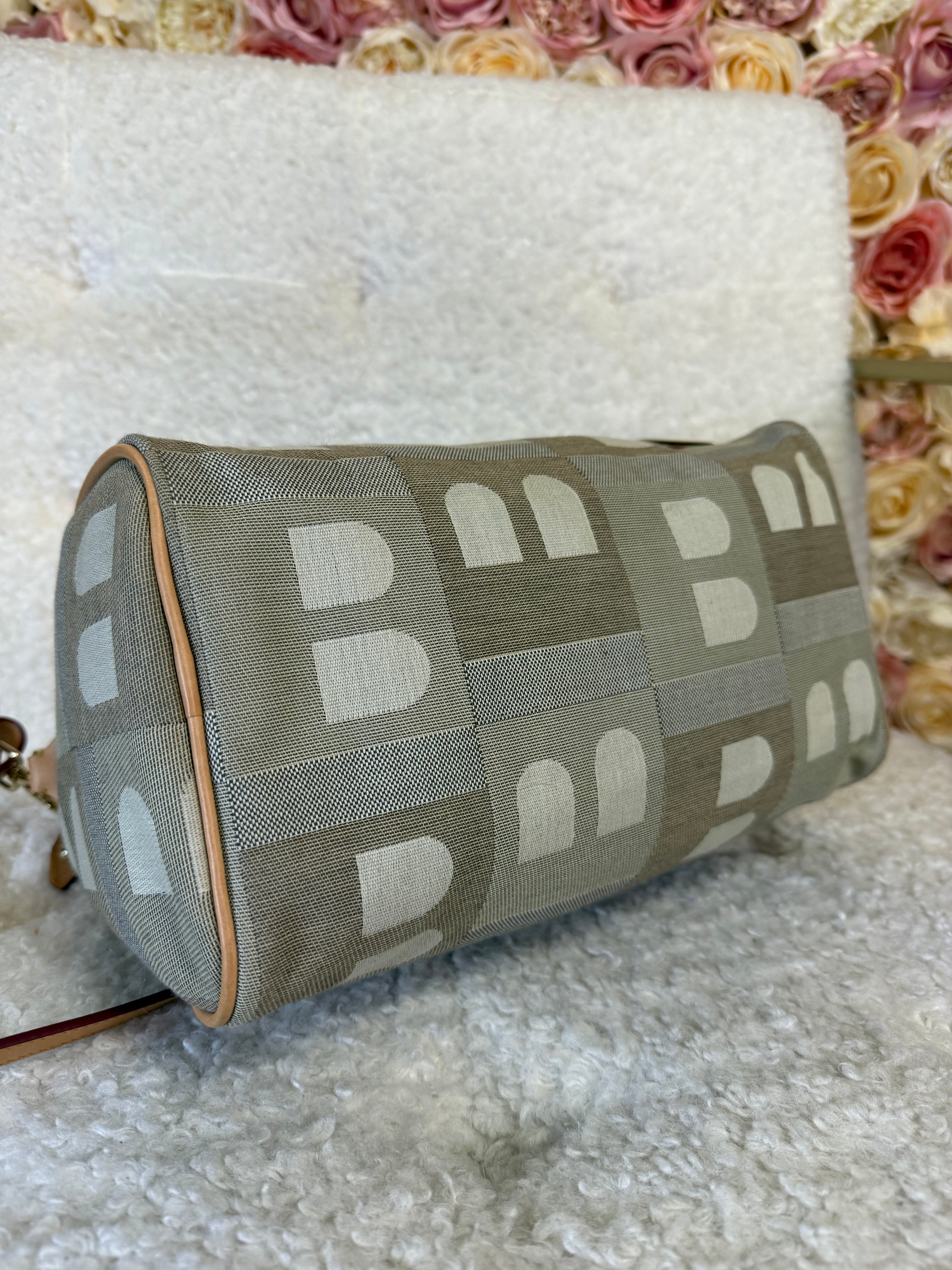 Bally Monogram Fabric Bag Beige Grey