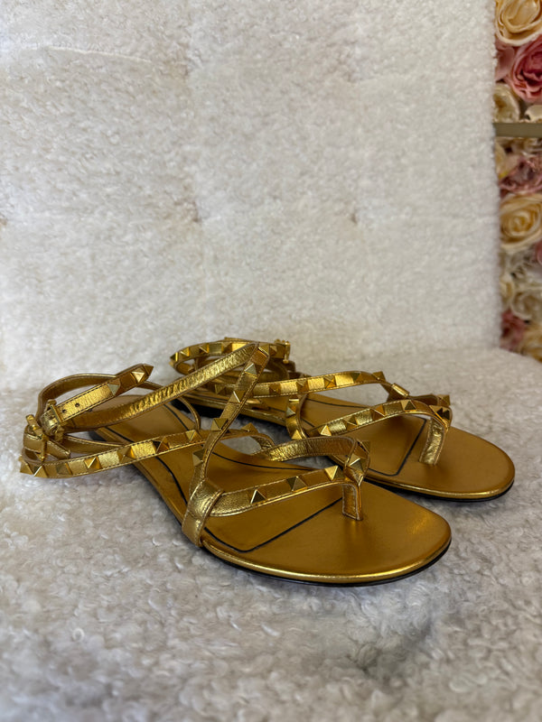 Valentino Rockstud Sandals Gold Sz. 38.5 EU