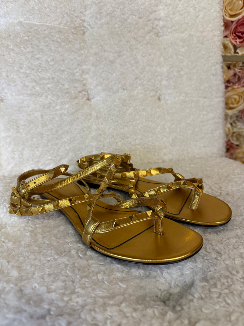 Valentino Rockstud Sandals Gold Sz. 38.5 EU
