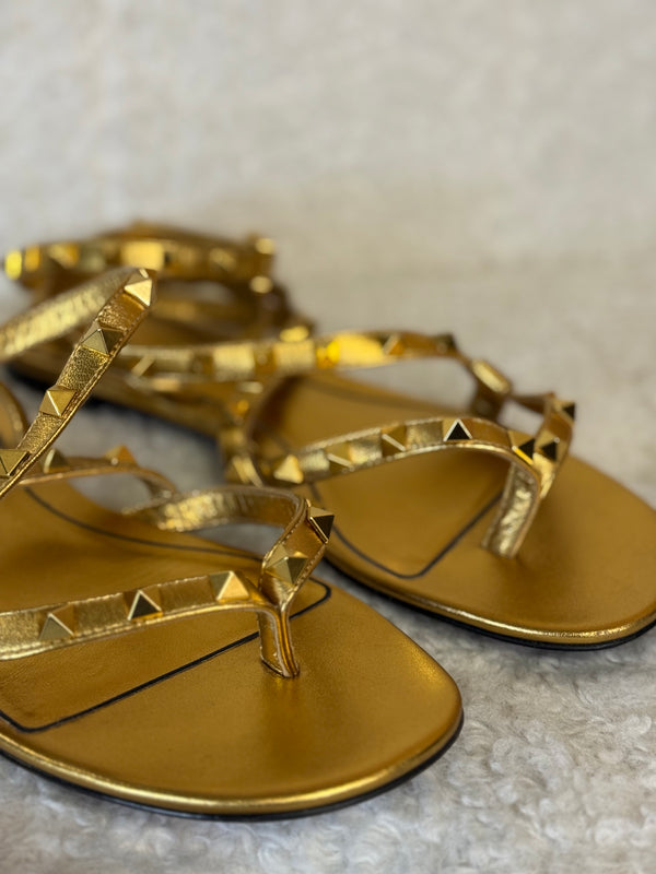 Valentino Rockstud Sandals Gold Sz. 38.5 EU