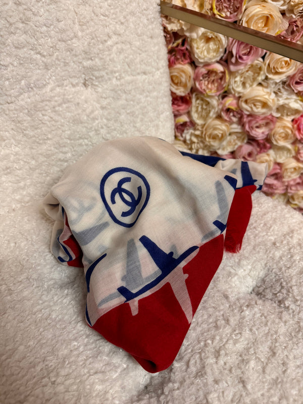 Chanel Scarf "Airline Collection" Red White Blue