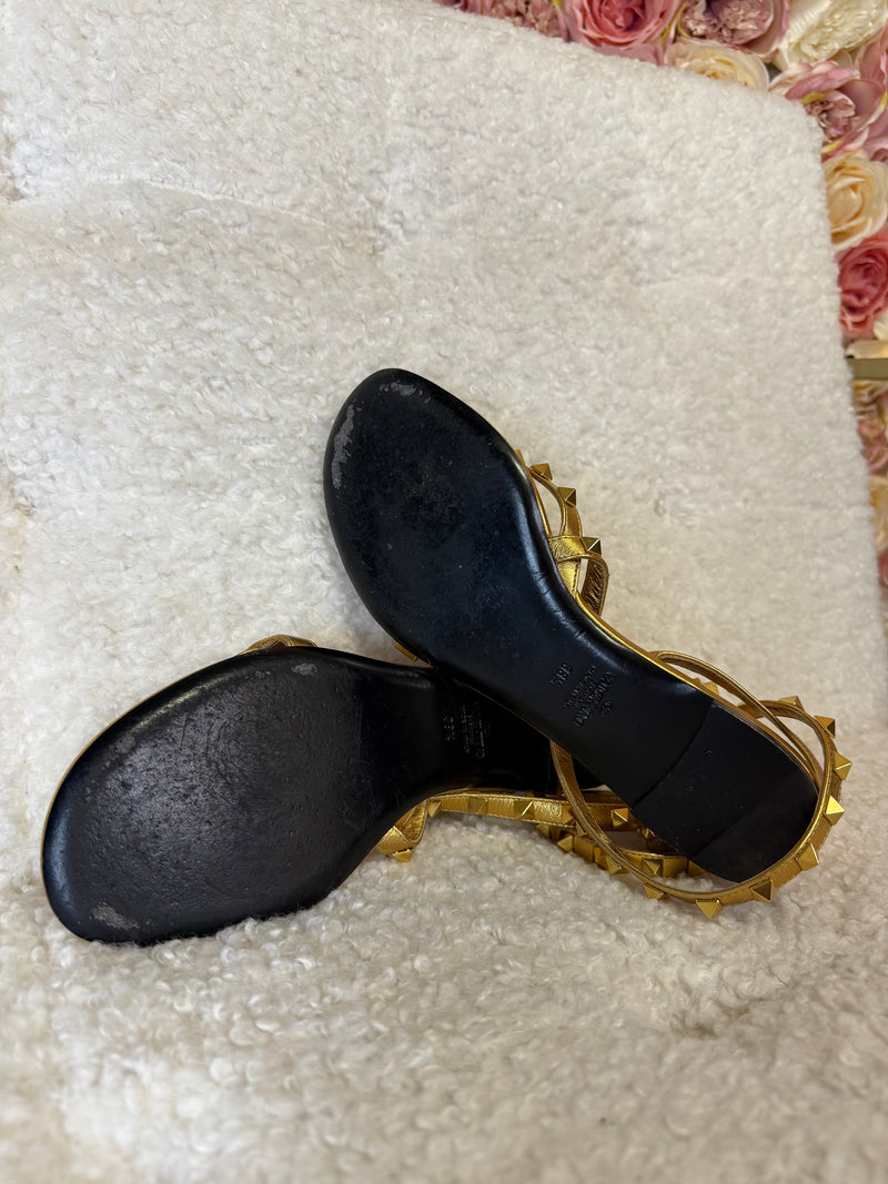 Valentino Rockstud Sandals Gold Sz. 38.5 EU