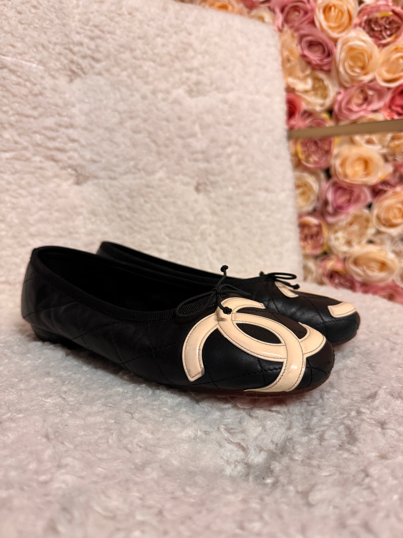 Chanel Cambon Ballet Flat Black White