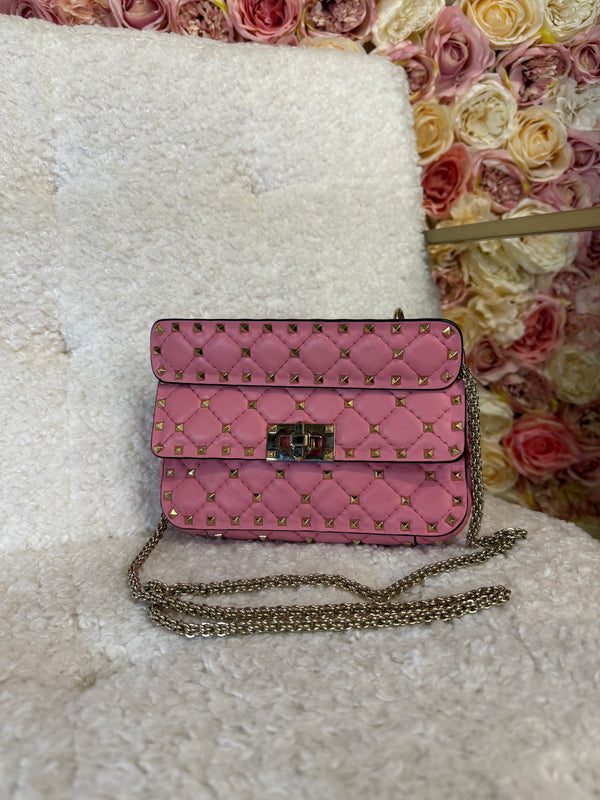 Valentino Rockstud Leather Bag Pink Small
