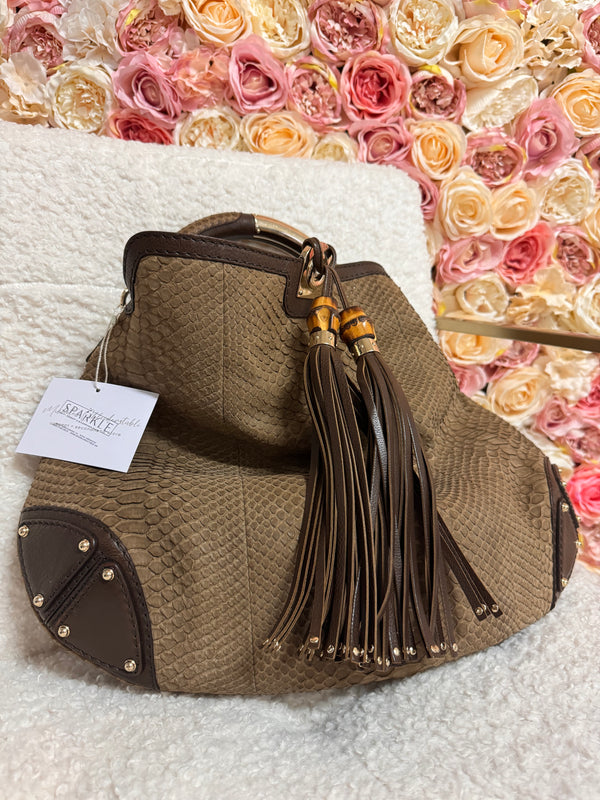Gucci Python Bag Beige Brown with Bamboo Tassel
