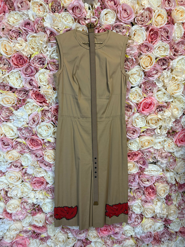 Prada Cotton Dress Light Brown with Red Details Sz. 38 DE