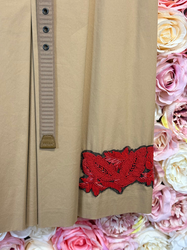 Prada Cotton Dress Light Brown with Red Details Sz. 38 DE