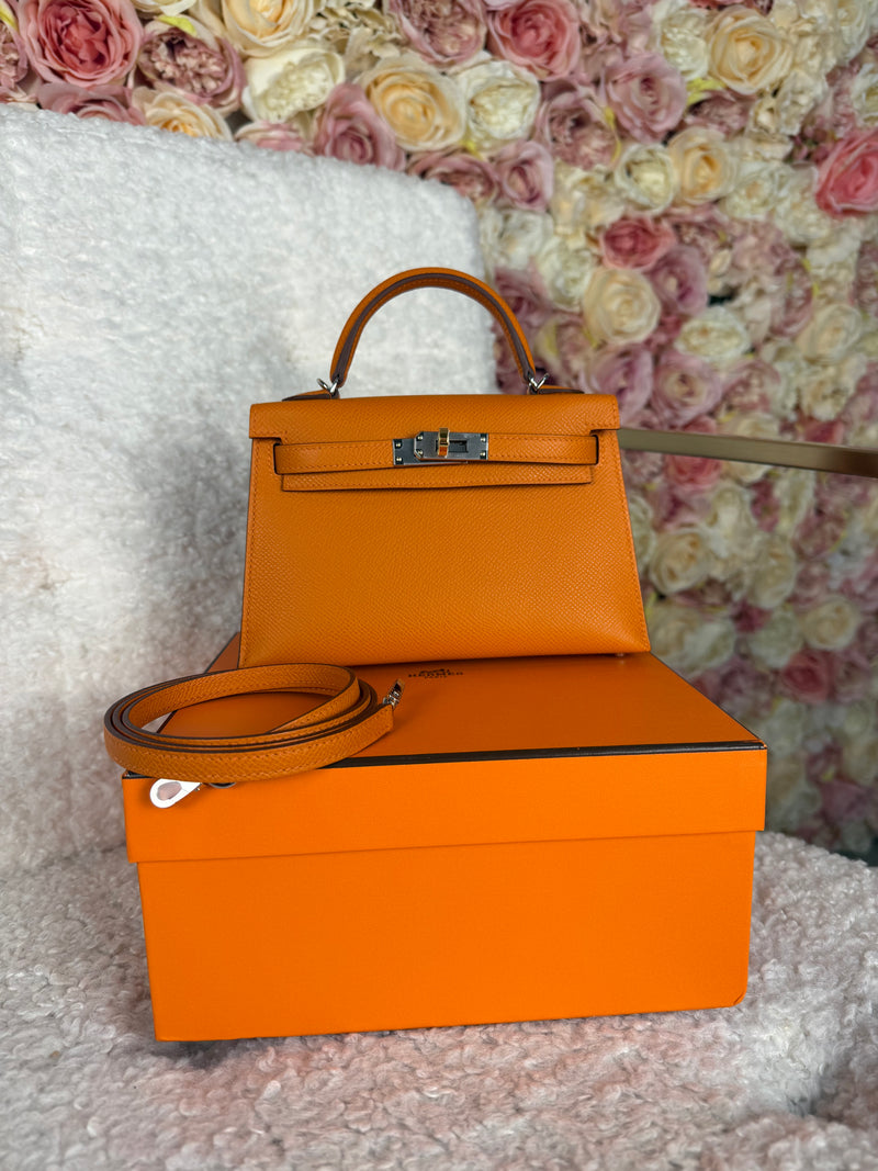 Hermès Mini Kelly ll Epsom Electrum Silver / Gold Hardware Orange