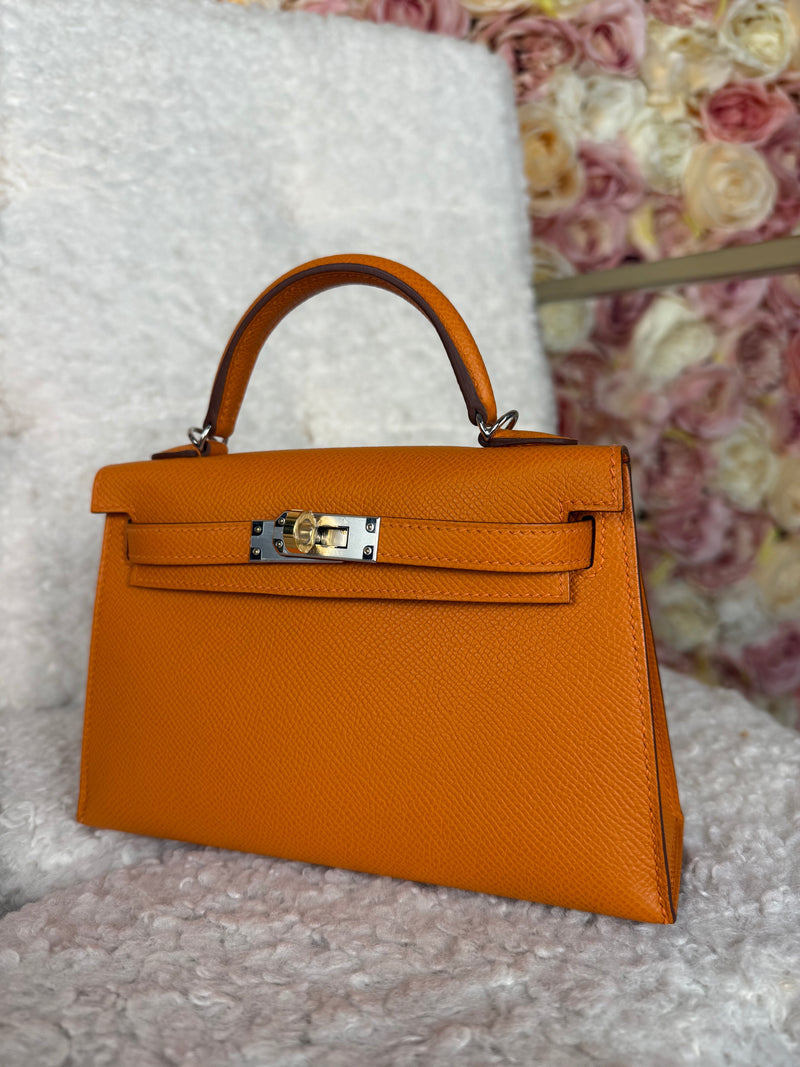 Hermès Mini Kelly ll Epsom Electrum Silver / Gold Hardware Orange