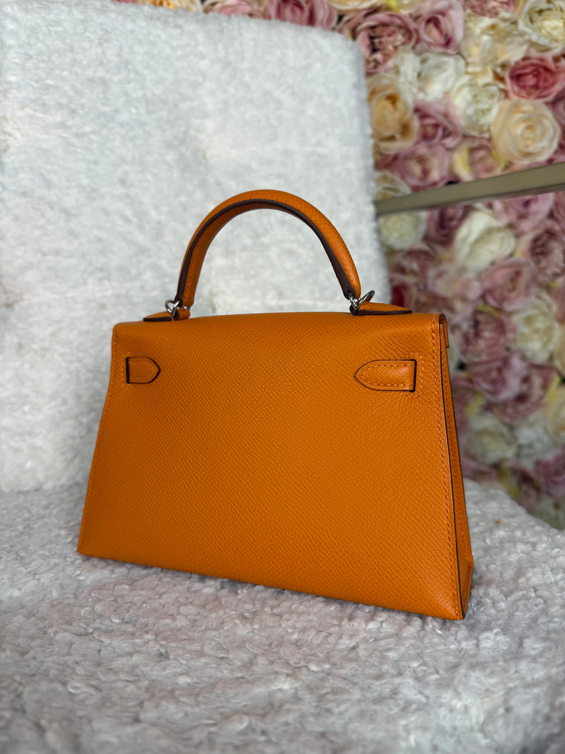 Hermès Mini Kelly ll Epsom Electrum Silver / Gold Hardware Orange