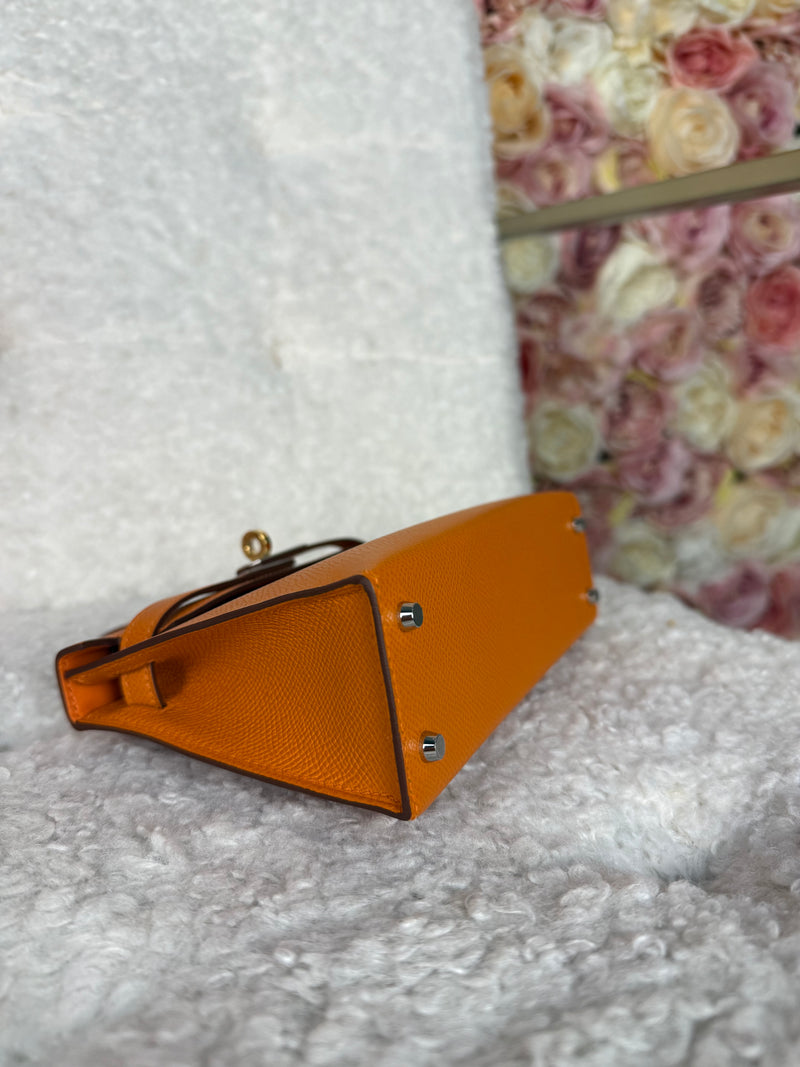Hermès Mini Kelly ll Epsom Electrum Silver / Gold Hardware Orange