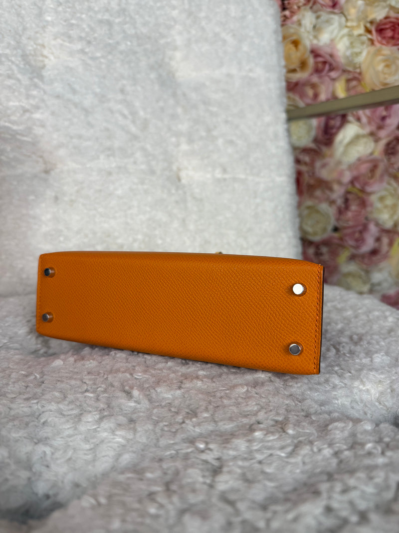 Hermès Mini Kelly ll Epsom Electrum Silver / Gold Hardware Orange