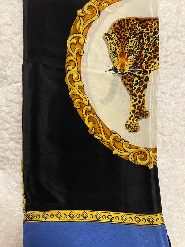 No Name Scarf Black Gold with Leopard
