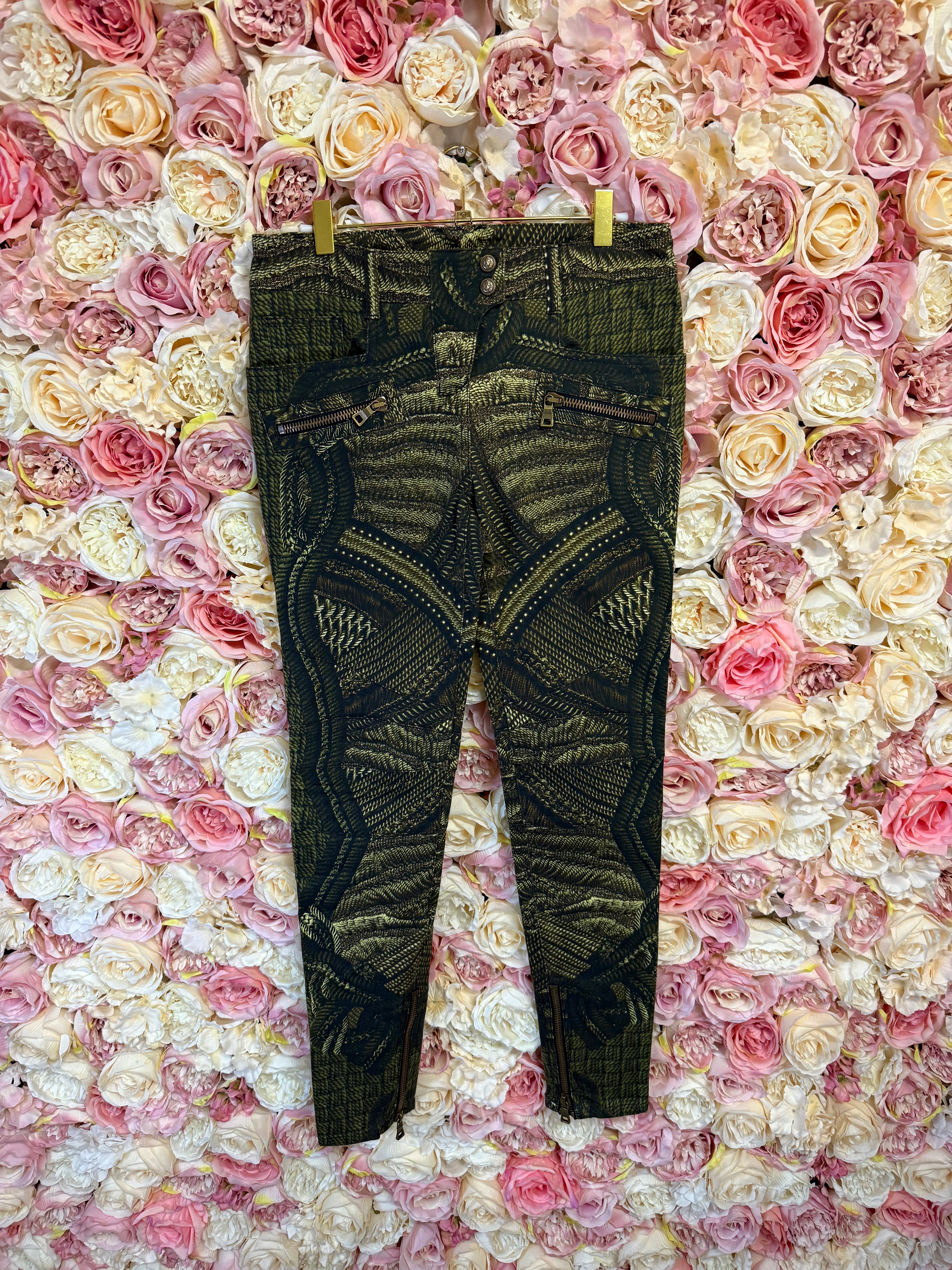 Balmain Jeans Green Brownish Pattern