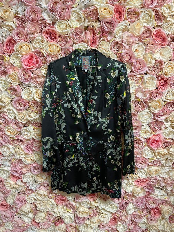 Johnny Was Silk Kimono Dark Petrol with Flower Print