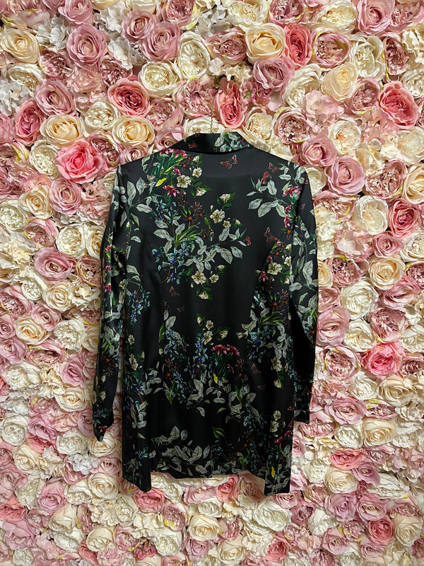 Johnny Was Silk Kimono Dark Petrol with Flower Print