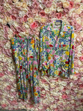 Gucci Silk Set Blouse & Pants white with colorful Flowerprint
