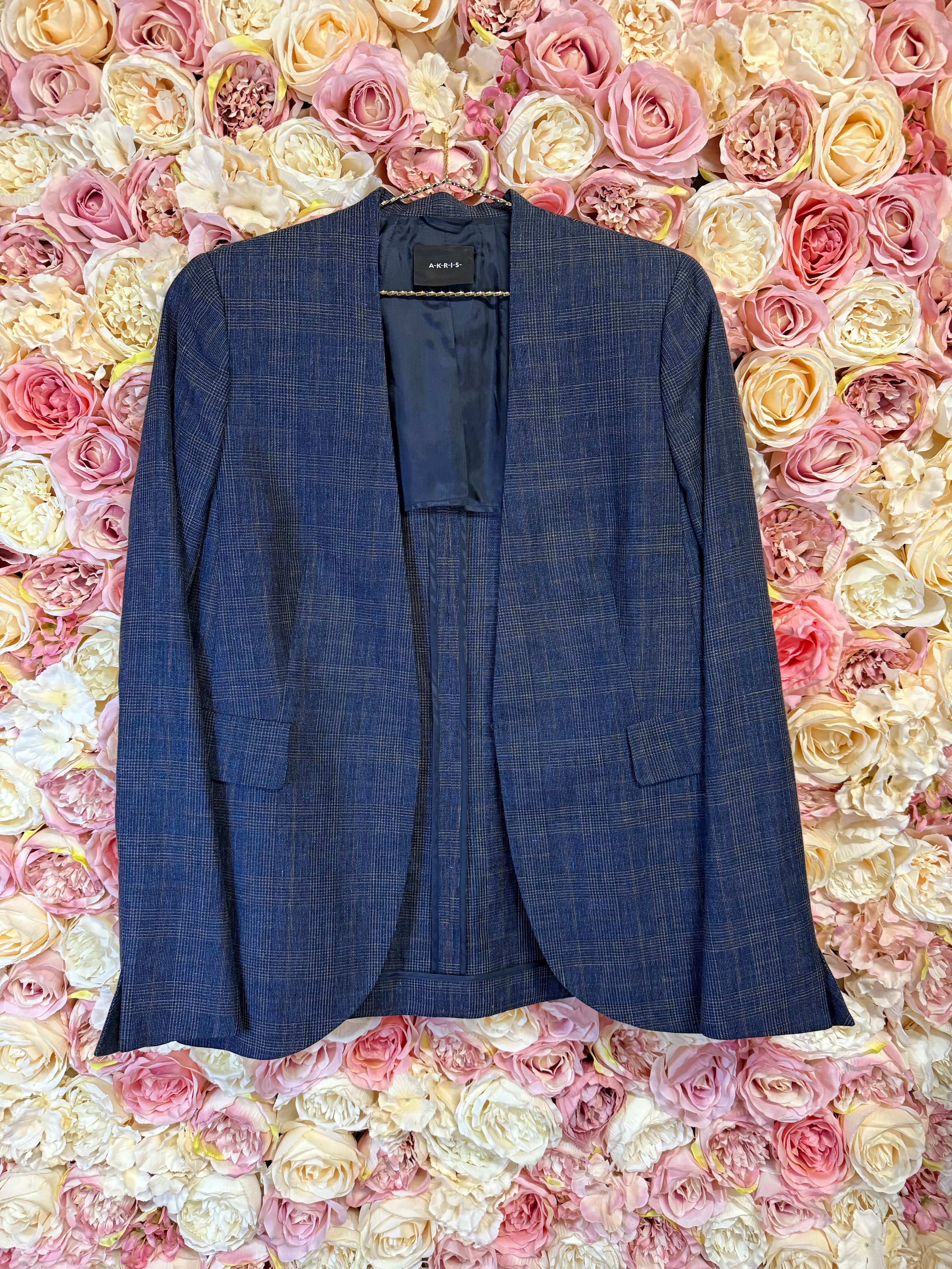Akris Classic Blazer Check Pattern Blue