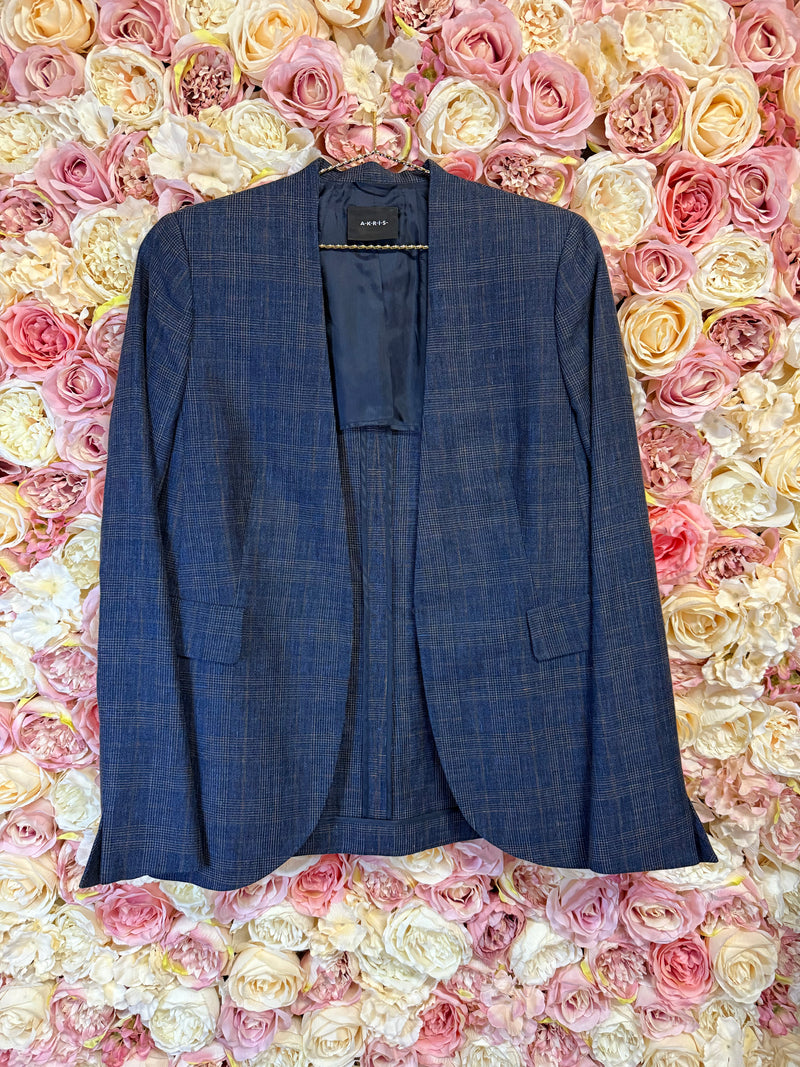Akris Classic Blazer Check Pattern Blue