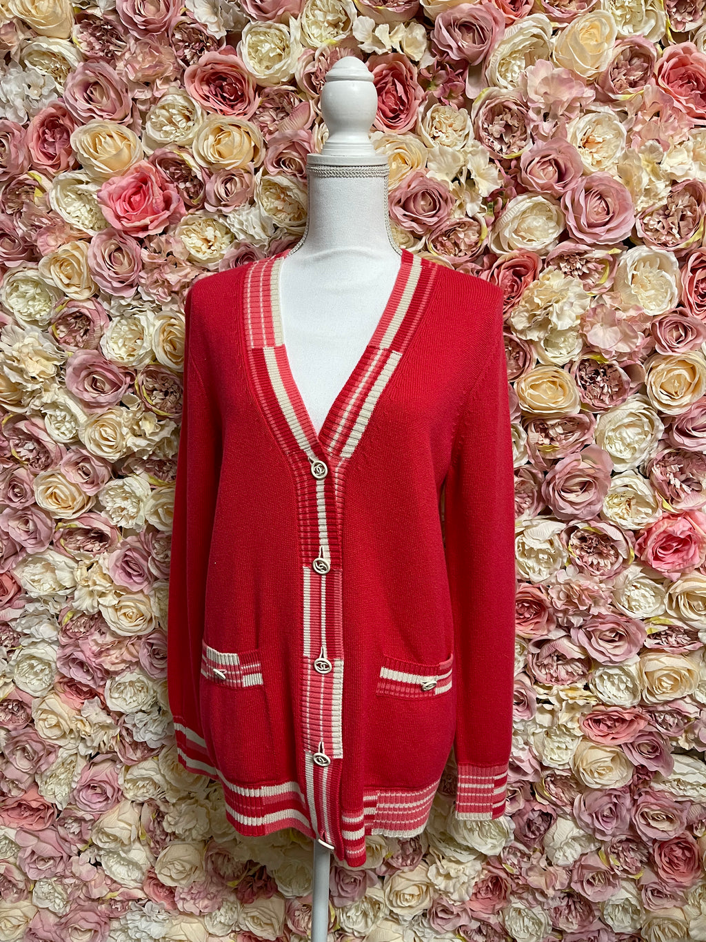 Chanel Cashmere Cardigan Pink White