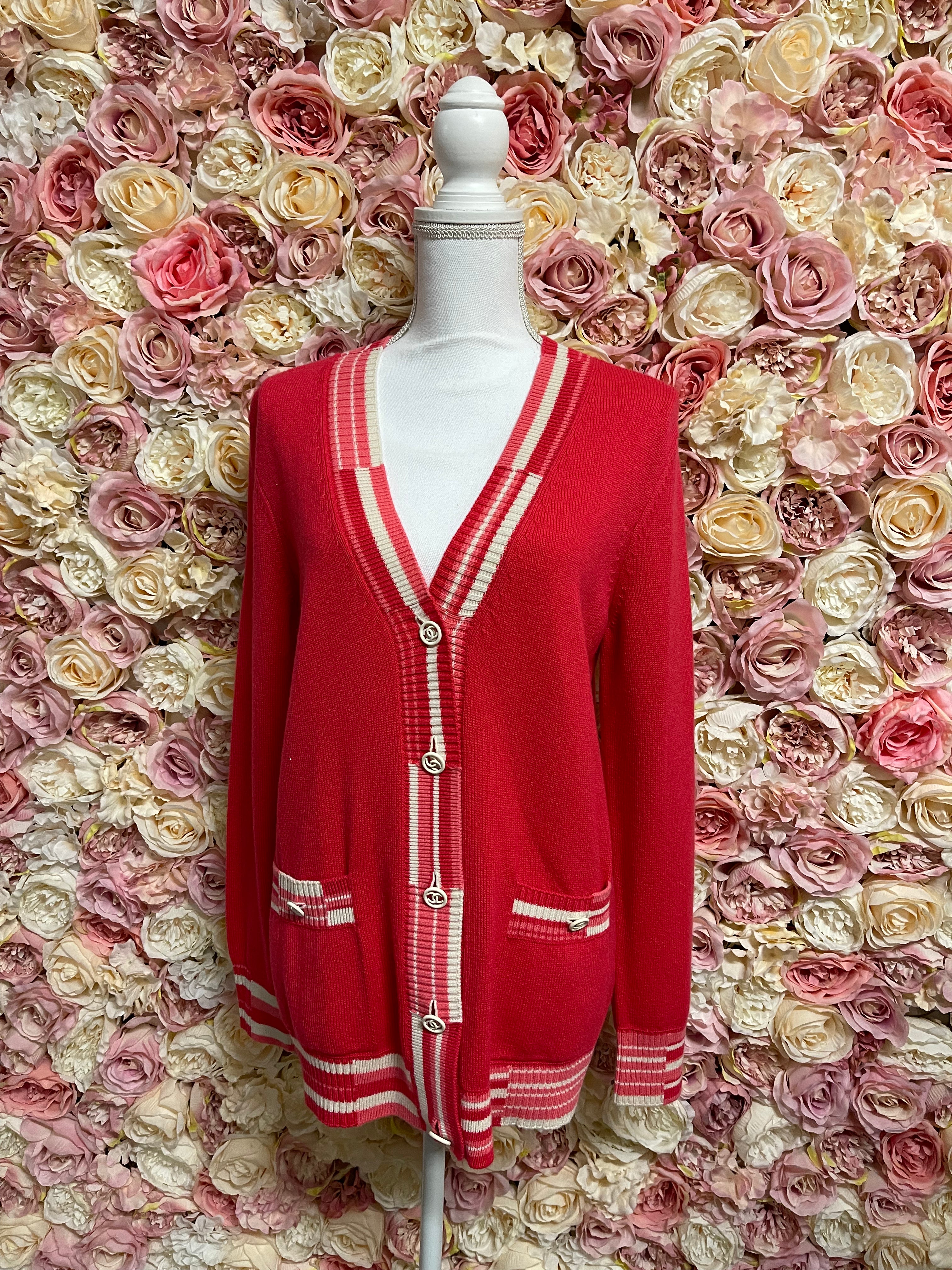 Chanel Cashmere Cardigan Pink White