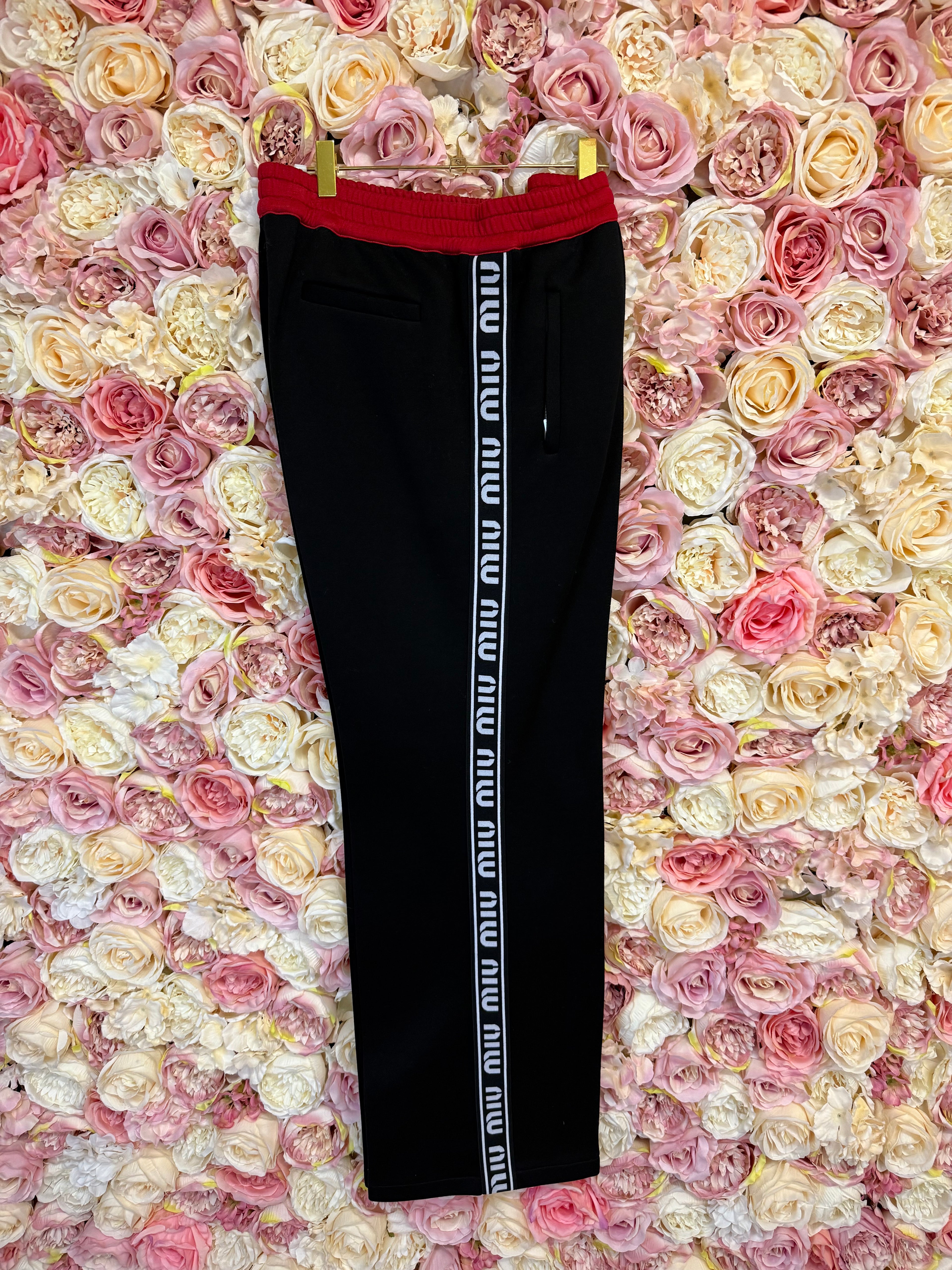 Miu Miu Cotton Sweatpants Logo Side Bands In Black,red,white Visit
