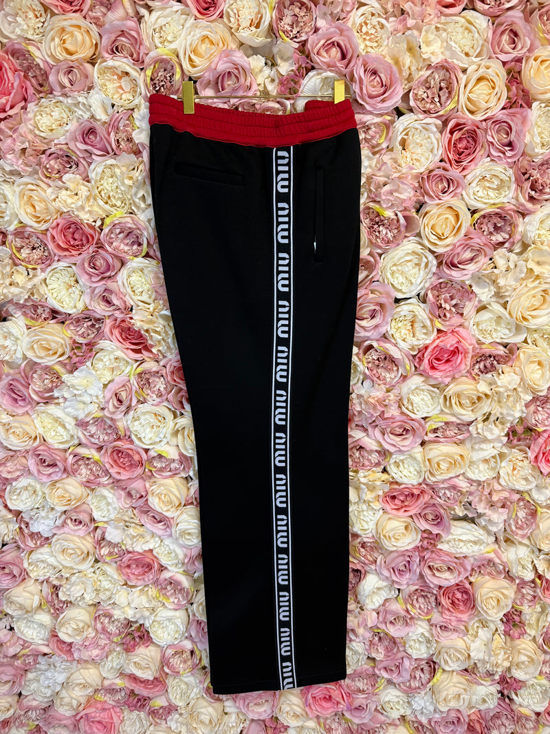 Miu Miu Cotton Sweatpants Logo Side Bands In Black,red,white Visit
