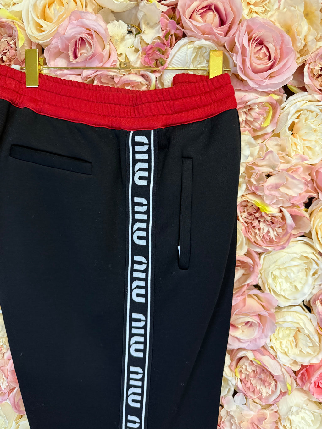 Miu Miu Cotton Sweatpants Logo Side Bands In Black,red,white Visit
