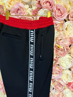 Miu Miu Cotton Sweatpants Logo Side Bands In Black,red,white Visit