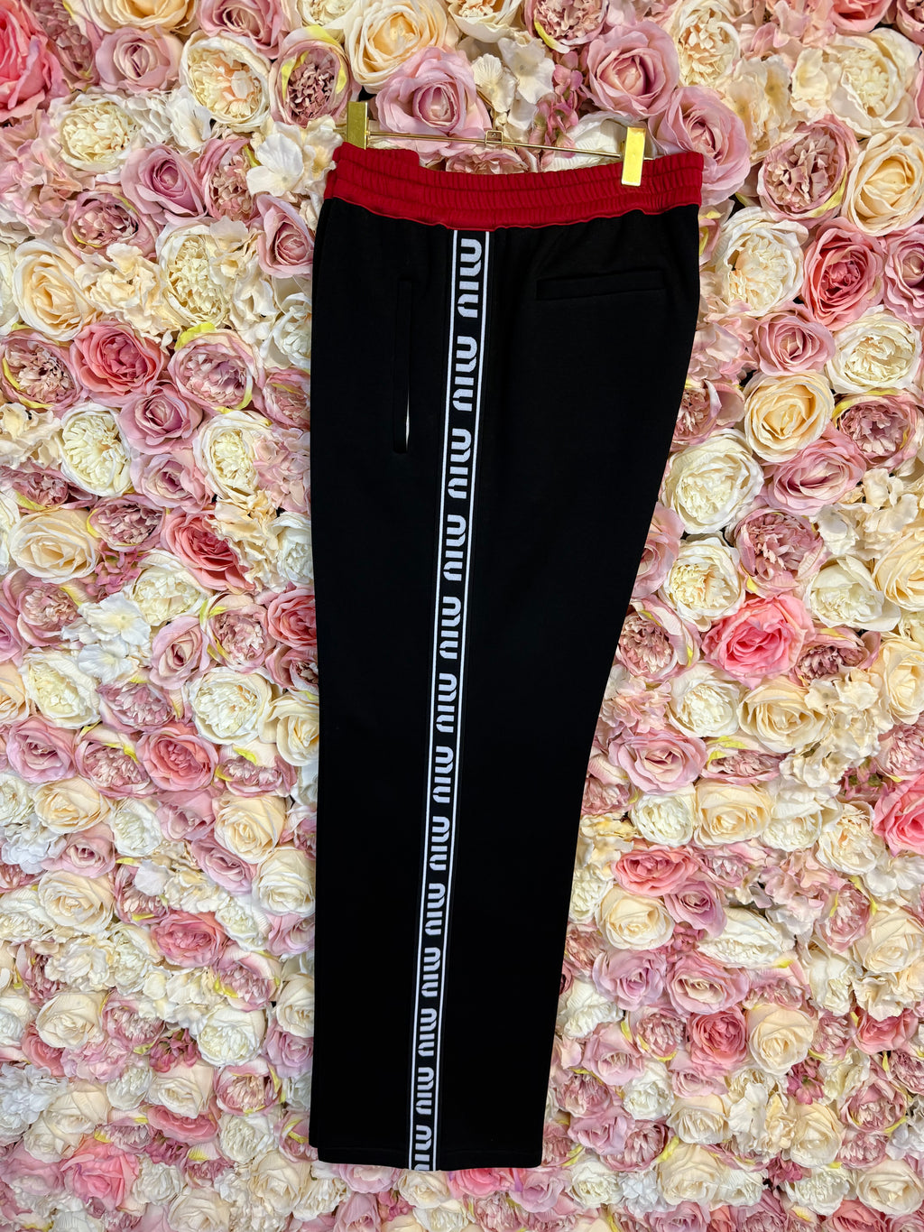 Miu Miu Cotton Sweatpants Logo Side Bands In Black,red,white Visit