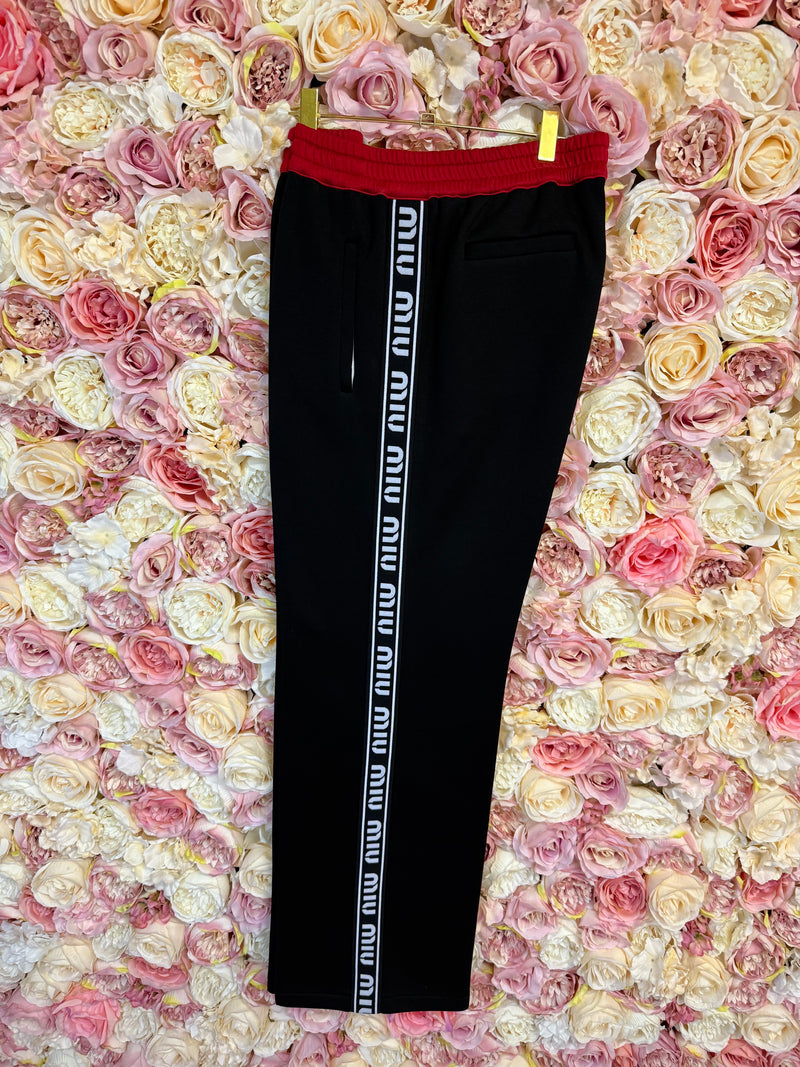 Miu Miu Cotton Sweatpants Logo Side Bands In Black,red,white Visit