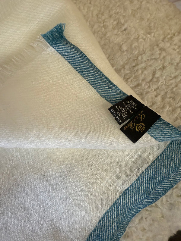 Loro Piana Linen Scarf White Light Blue