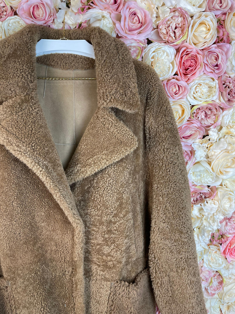 Yves Salomon Lambskin Coat Black & Brown Sz. L